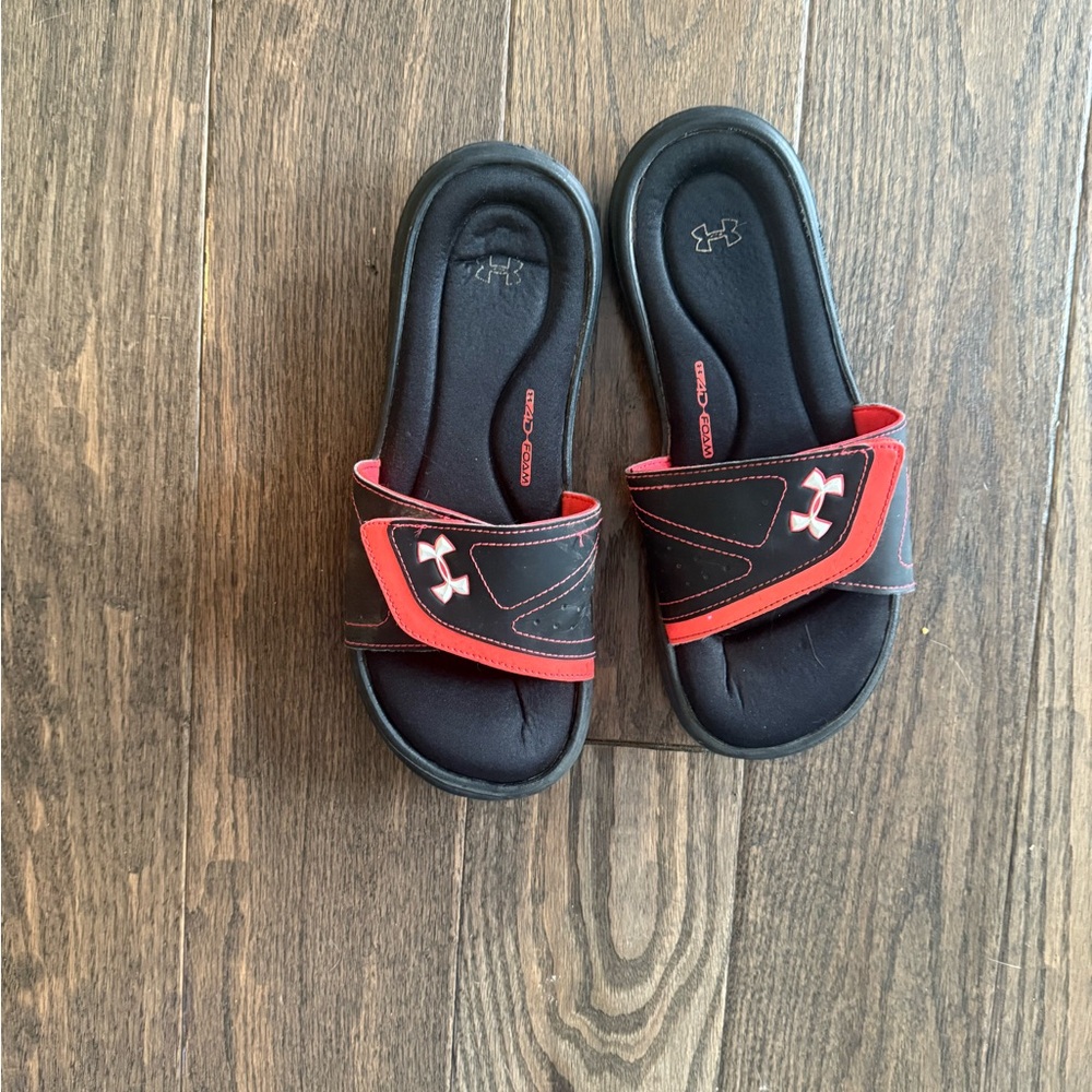 Under Armour Black and Red Athletic Slides